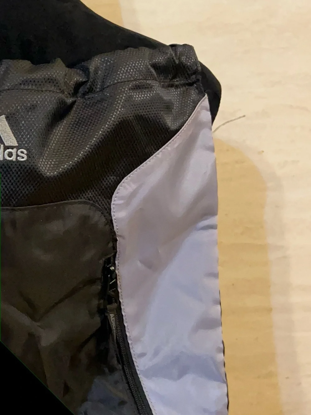 NWT- adidas Black and Light Gray Drawstring Backpack with Front Zip Pocket